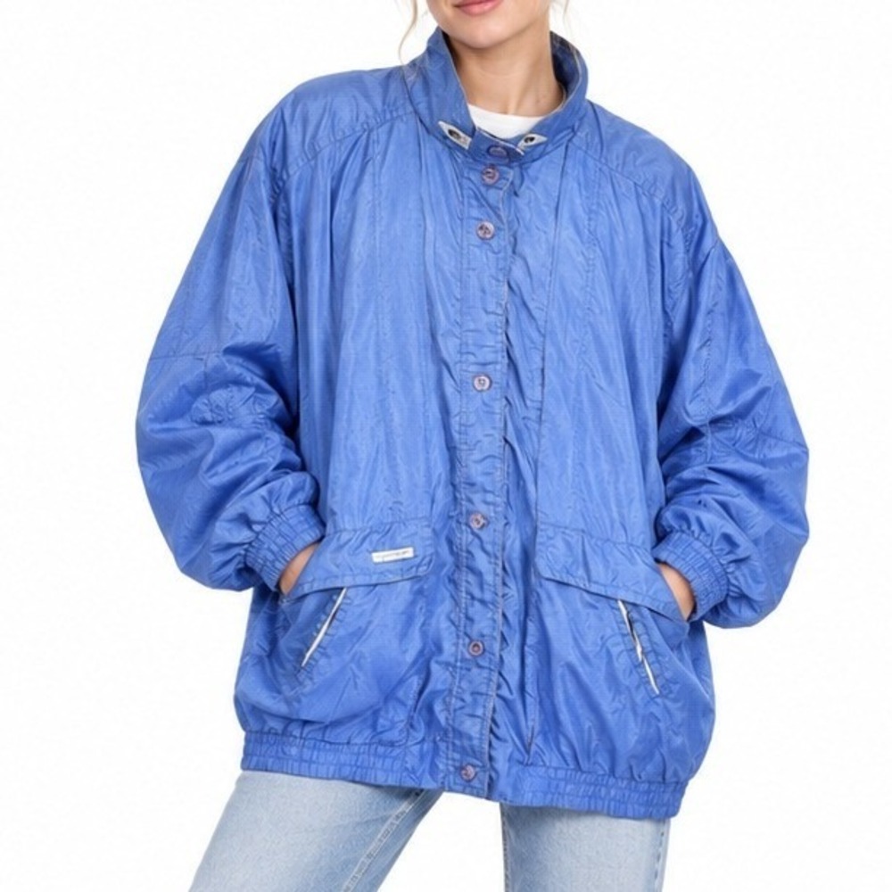 Current Seen Jacket Women Medium Blue Vintage Windbreaker 80s 90s Retro Metallic